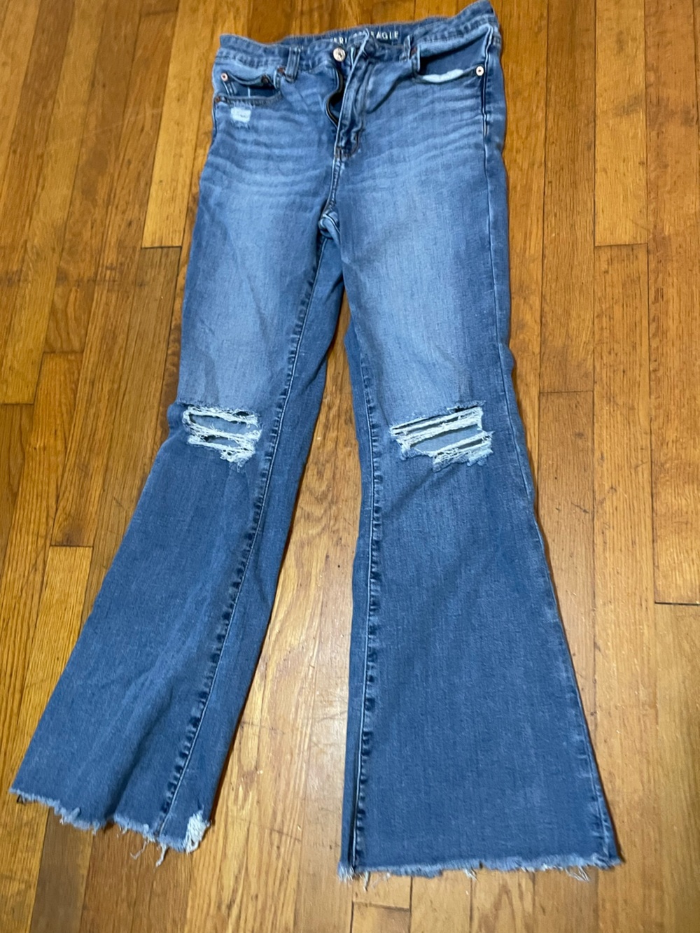 American Eagle Outfitters Medium Blue Distressed Flare Jeans
